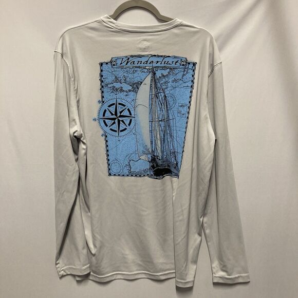 Vapor Apparel Long Sleeve Wanderlust Fishing Swim Shirt Size XL Gray UPF 50+ - Picture 2 of 11